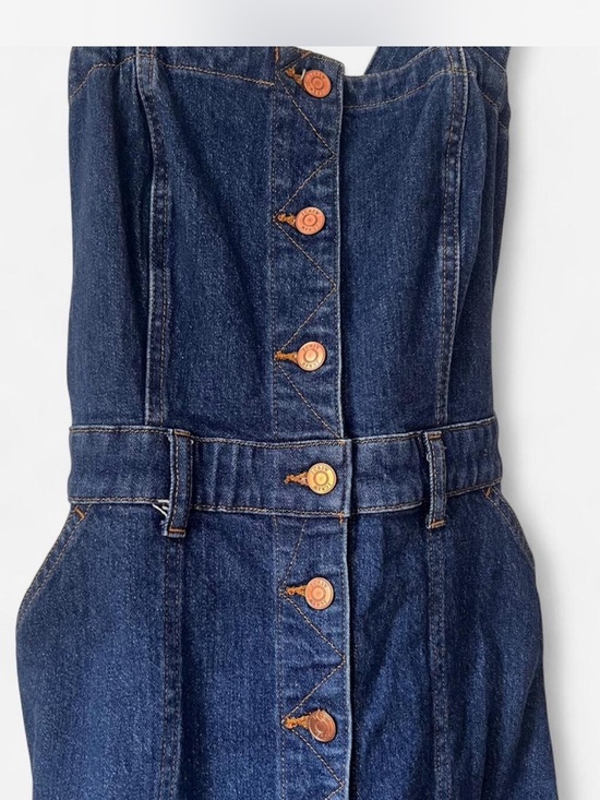 J.Crew Denim Midi Dress Size 8 Button Front Cross Back Straps